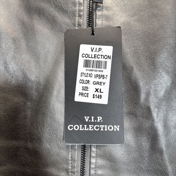 V.I.P. Collection Gray Mens Pleather Jacket Zip Up Size XL New With Tags - Picture 9 of 16